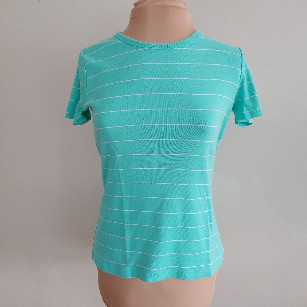 Lands' End blue/green crewneck tee top
